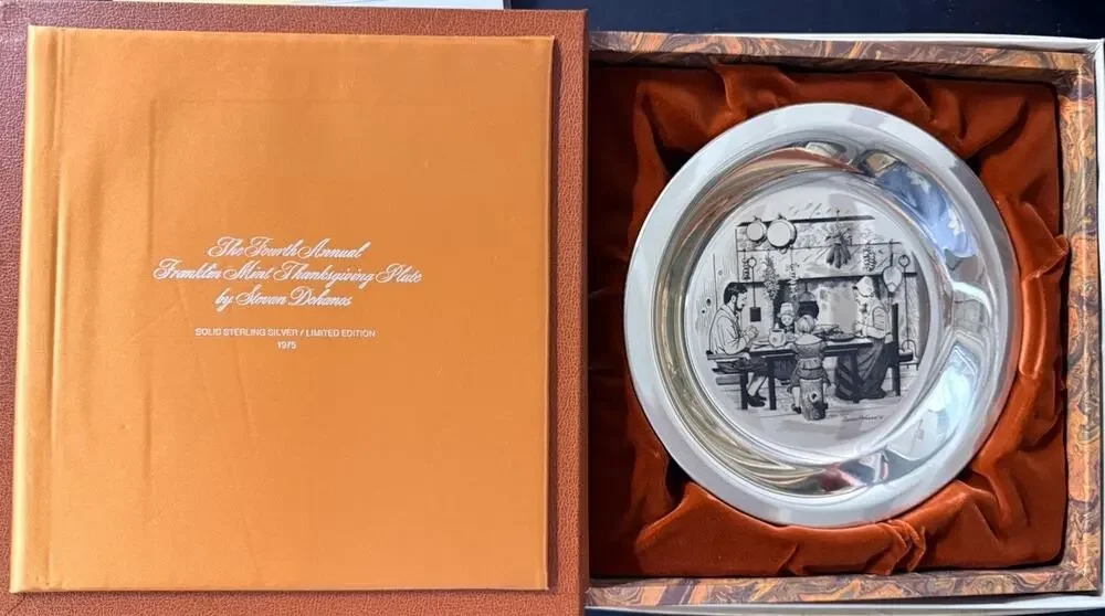 Solid Sterling Silver Franklin Mint Thanksgiving Plate 1975 6.3 Troy Oz w/ COA